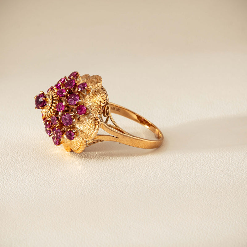 Deja Vu 7ct Yellow Gold Pink Tourmaline Cluster Ring