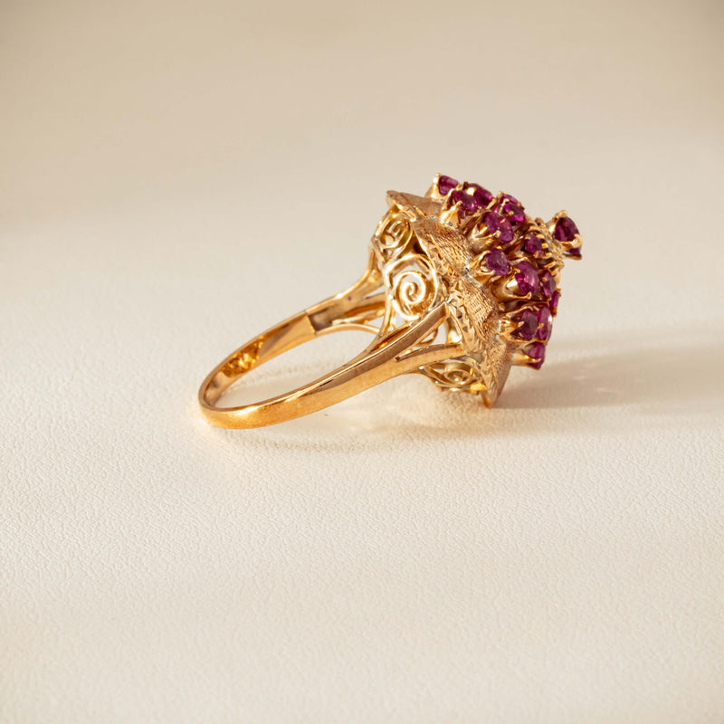 Deja Vu 7ct Yellow Gold Pink Tourmaline Cluster Ring