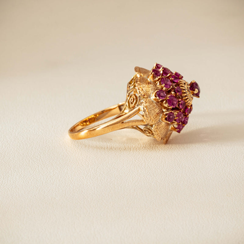 Deja Vu 7ct Yellow Gold Pink Tourmaline Cluster Ring