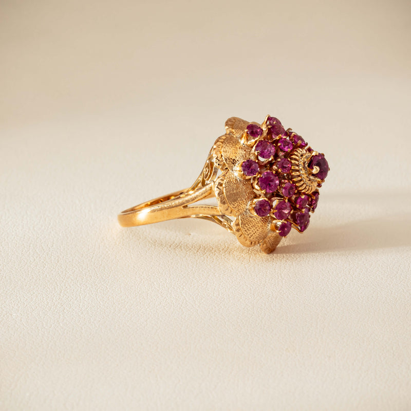 Deja Vu 7ct Yellow Gold Pink Tourmaline Cluster Ring