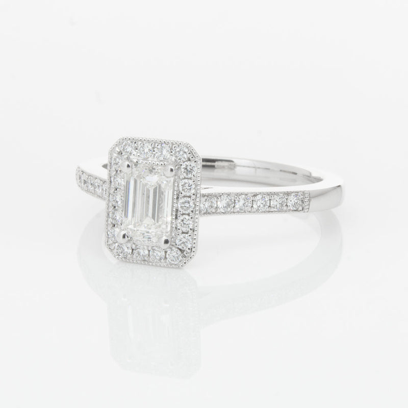 18ct White Gold .49ct Emerald Cut Diamond Aria Ring-Ring-Walker & Hall