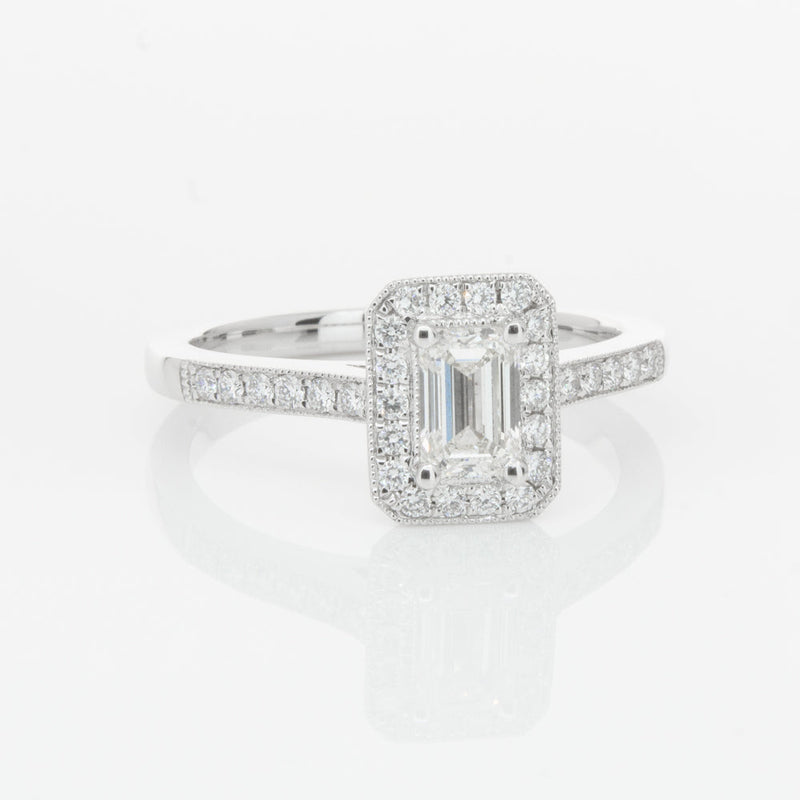 18ct White Gold .49ct Emerald Cut Diamond Aria Ring-Ring-Walker & Hall