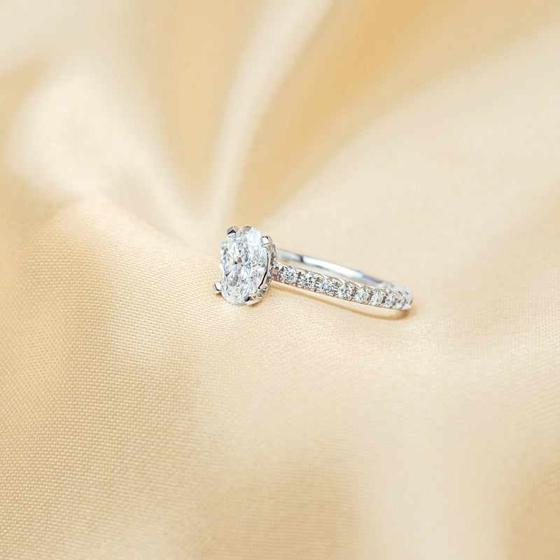 18ct White Gold 1.01ct Oval Cut Diamond Comet Ring-Ring-Walker & Hall