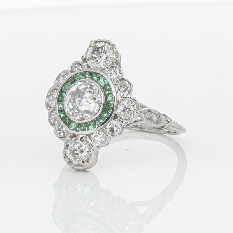 Vintage Platinum Diamond & Emerald Ring-Ring-Walker & Hall