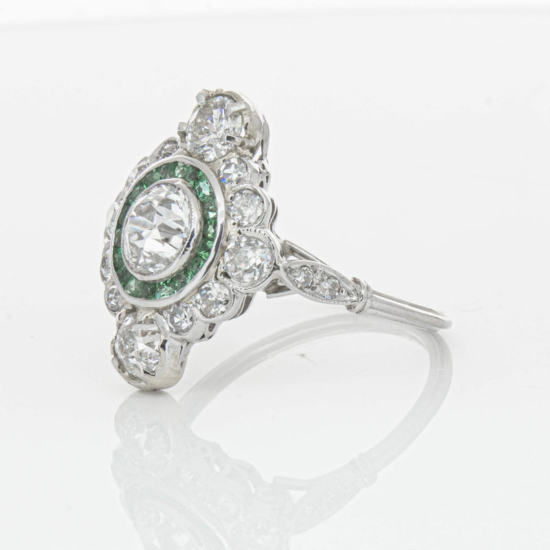 Vintage Platinum Diamond & Emerald Ring-Ring-Walker & Hall