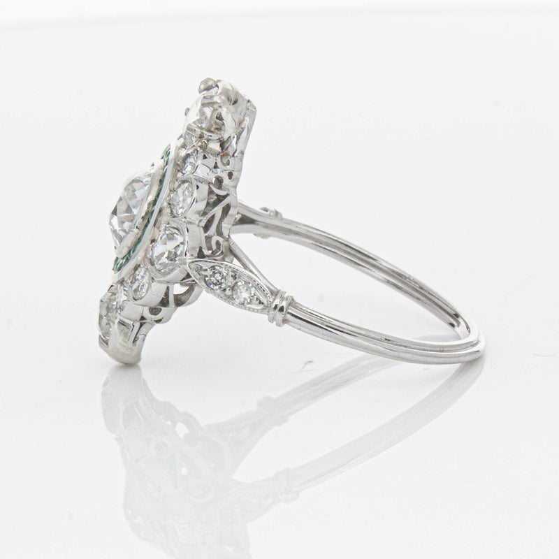 Vintage Platinum Diamond & Emerald Ring-Ring-Walker & Hall