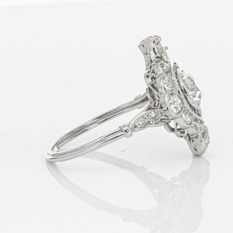 Vintage Platinum Diamond & Emerald Ring-Ring-Walker & Hall
