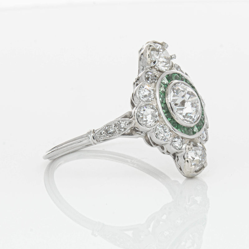 Vintage Platinum Diamond & Emerald Ring-Ring-Walker & Hall