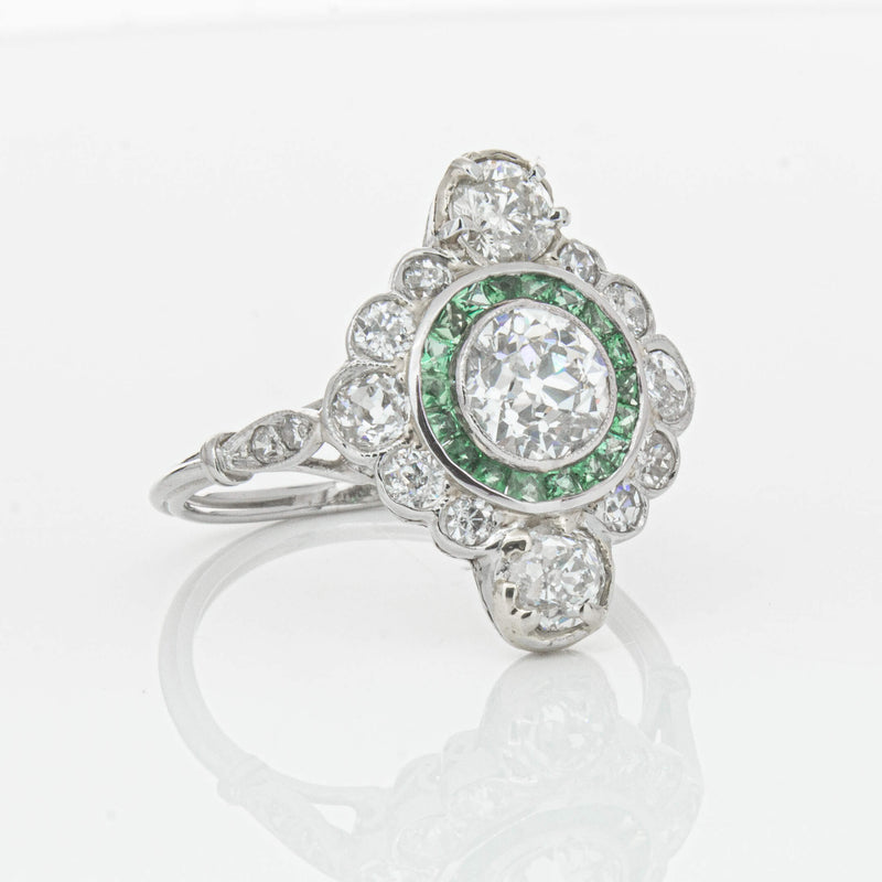 Vintage Platinum Diamond & Emerald Ring-Ring-Walker & Hall