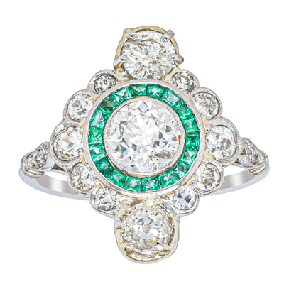 Vintage Platinum Diamond & Emerald Ring-Ring-Walker & Hall