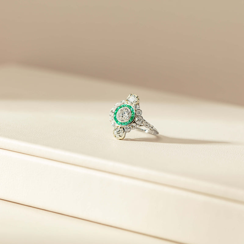 Vintage Platinum Diamond & Emerald Ring-Ring-Walker & Hall