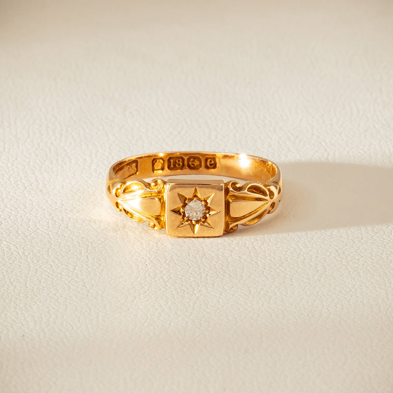 Vintage 18ct Yellow Gold Old-Cut Diamond Signet Ring - Ring - Walker & Hall