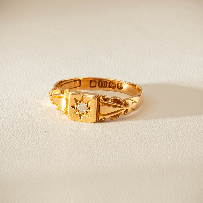 Vintage 18ct Yellow Gold Old-Cut Diamond Signet Ring - Ring - Walker & Hall