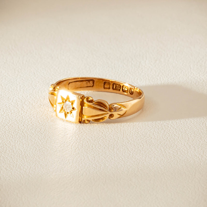 Vintage 18ct Yellow Gold Old-Cut Diamond Signet Ring - Ring - Walker & Hall