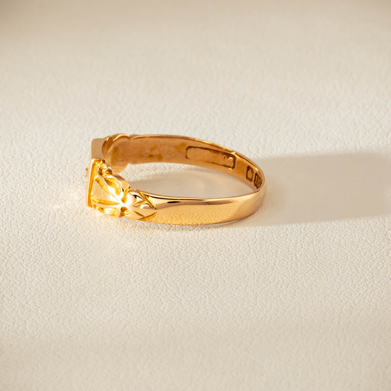 Vintage 18ct Yellow Gold Old-Cut Diamond Signet Ring - Ring - Walker & Hall
