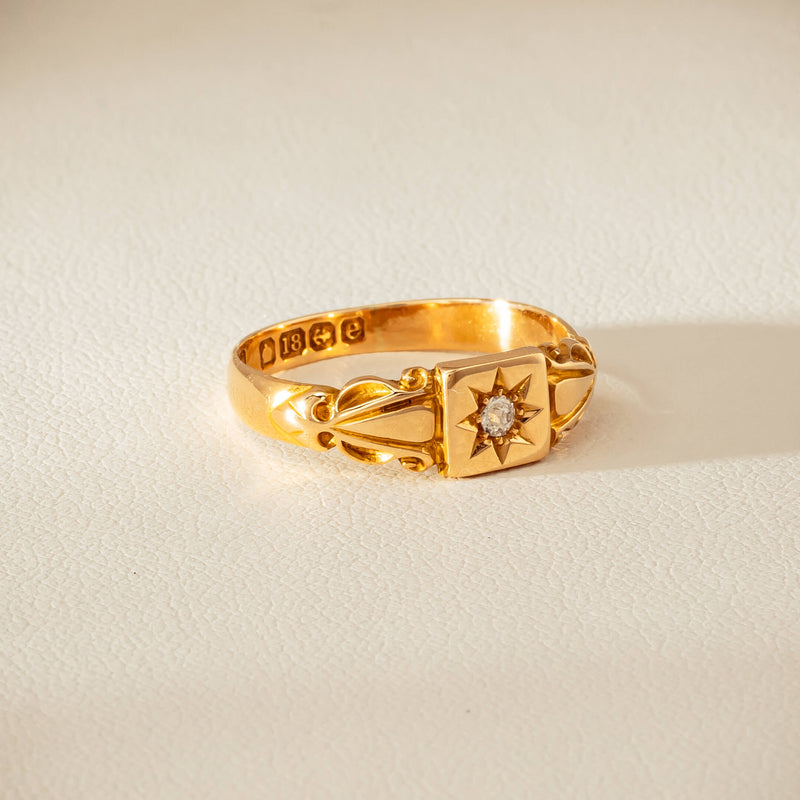 Vintage 18ct Yellow Gold Old-Cut Diamond Signet Ring - Ring - Walker & Hall