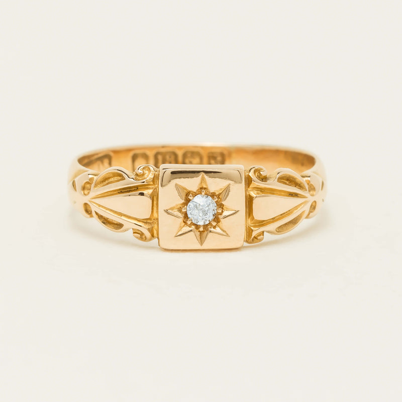 Vintage 18ct Yellow Gold Old-Cut Diamond Signet Ring - Ring - Walker & Hall