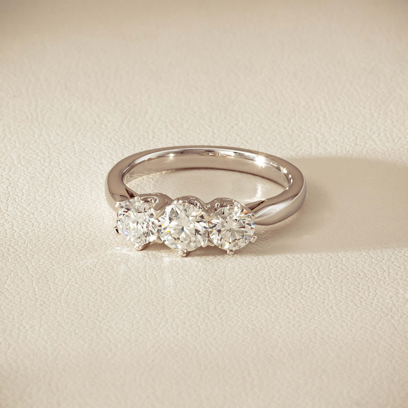 18ct White Gold 1.34ct Reclaimed Diamond Trilogy Ring - Ring - Walker & Hall
