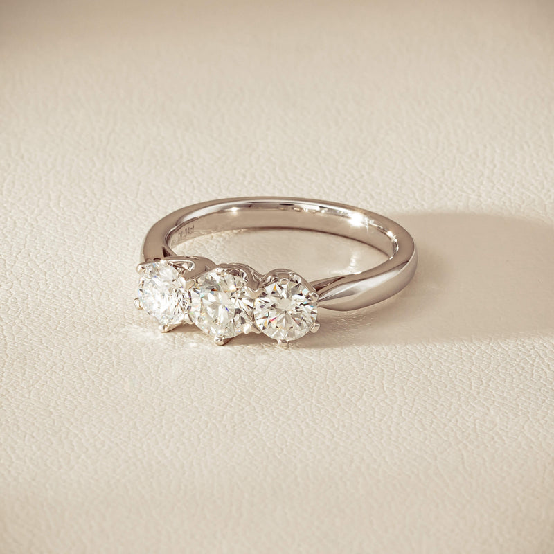 18ct White Gold 1.34ct Reclaimed Diamond Trilogy Ring - Ring - Walker & Hall
