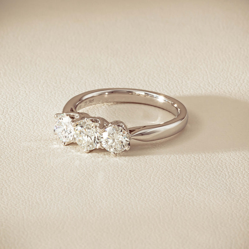 18ct White Gold 1.34ct Reclaimed Diamond Trilogy Ring - Ring - Walker & Hall