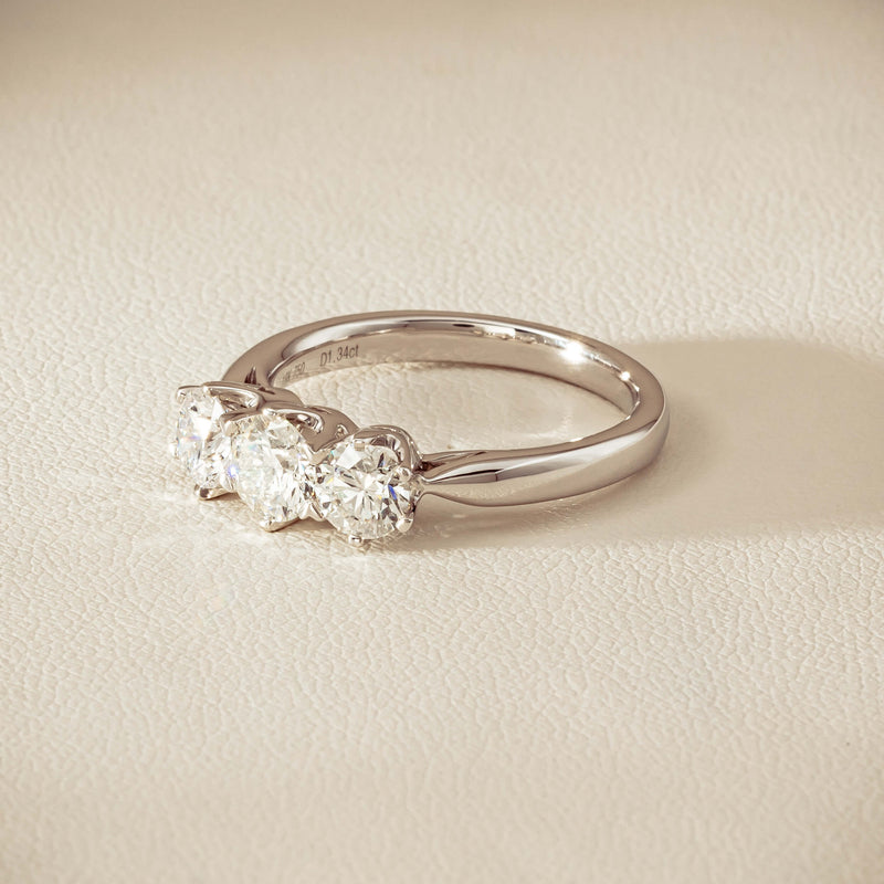 18ct White Gold 1.34ct Reclaimed Diamond Trilogy Ring - Ring - Walker & Hall