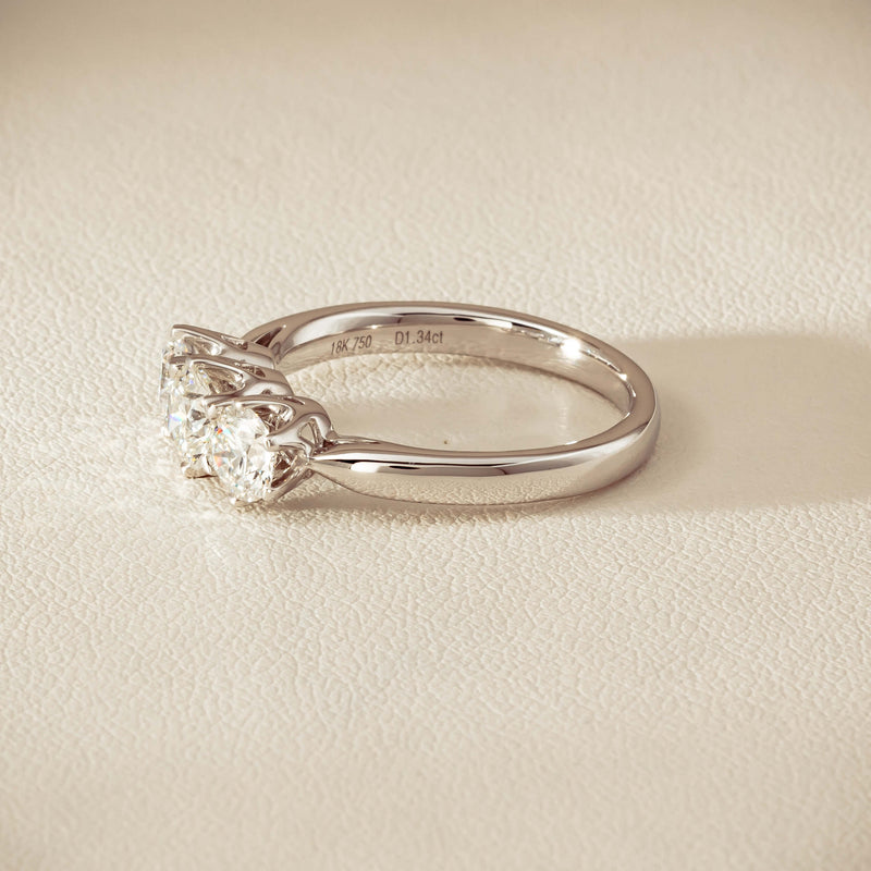 18ct White Gold 1.34ct Reclaimed Diamond Trilogy Ring - Ring - Walker & Hall