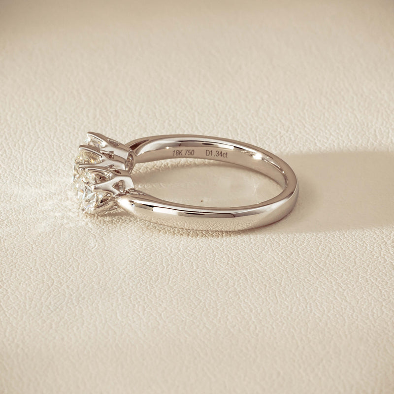 18ct White Gold 1.34ct Reclaimed Diamond Trilogy Ring - Ring - Walker & Hall