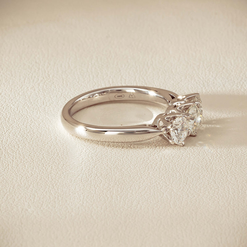 18ct White Gold 1.34ct Reclaimed Diamond Trilogy Ring - Ring - Walker & Hall