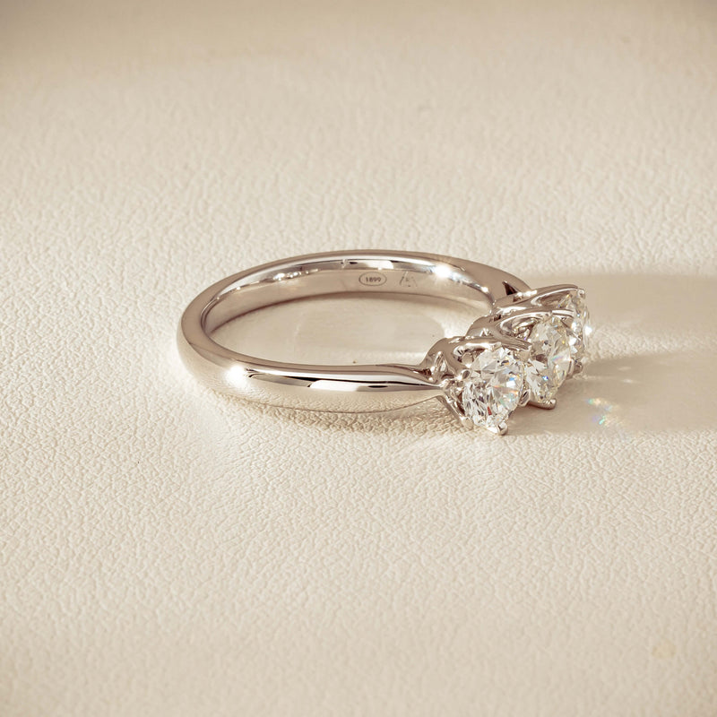 18ct White Gold 1.34ct Reclaimed Diamond Trilogy Ring - Ring - Walker & Hall