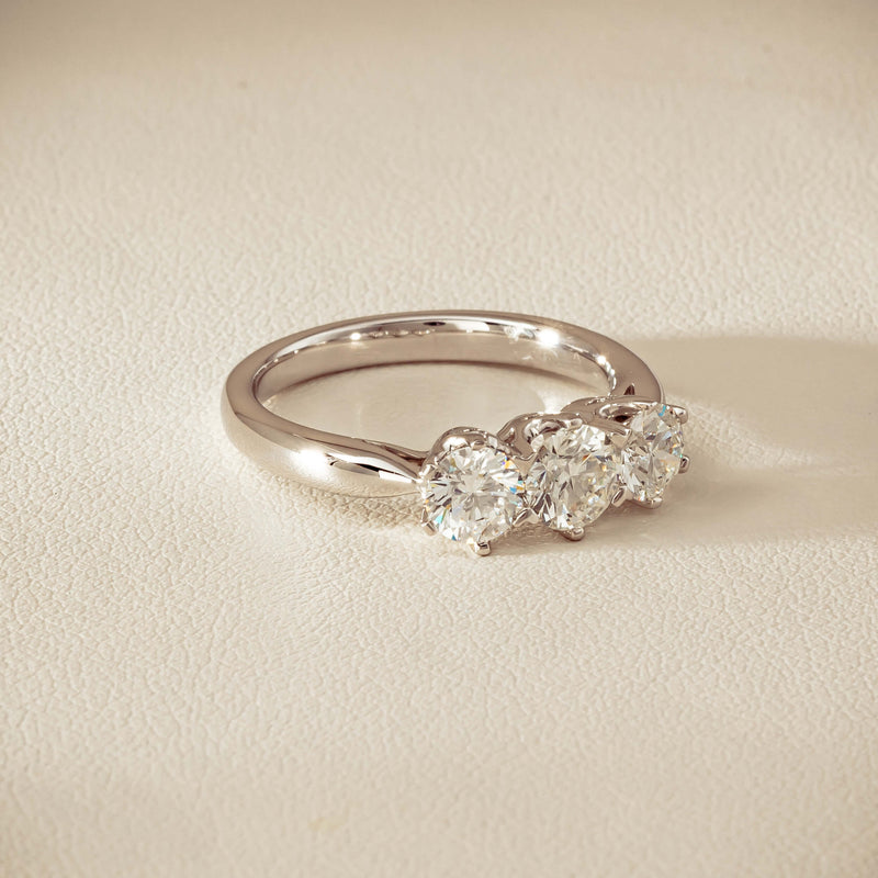 18ct White Gold 1.34ct Reclaimed Diamond Trilogy Ring - Ring - Walker & Hall