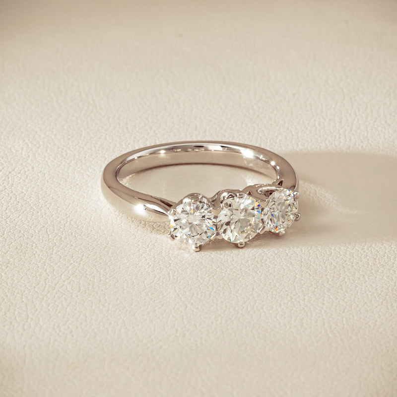 18ct White Gold 1.34ct Reclaimed Diamond Trilogy Ring - Ring - Walker & Hall