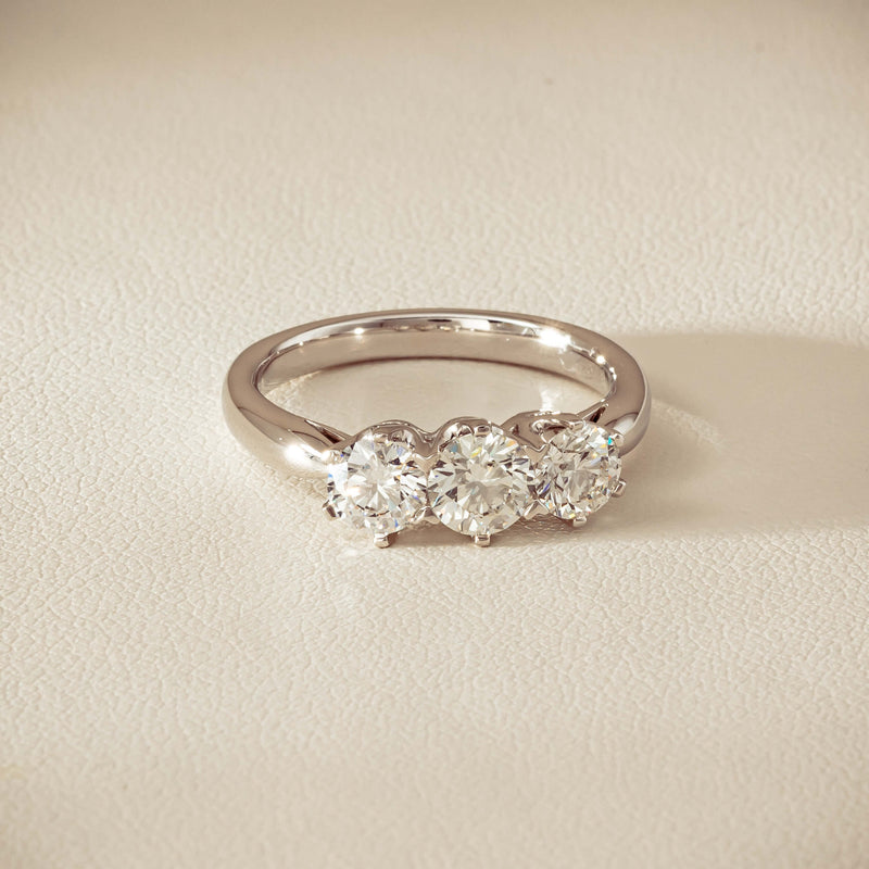 18ct White Gold 1.34ct Reclaimed Diamond Trilogy Ring - Ring - Walker & Hall