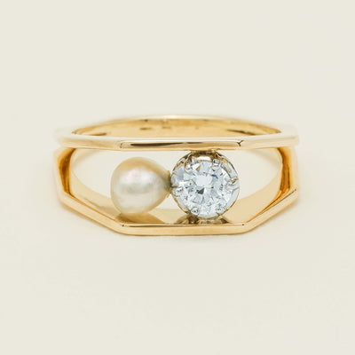 Vintage 16ct Yellow Gold .13ct Diamond & Pearl Ring - Ring - Walker & Hall