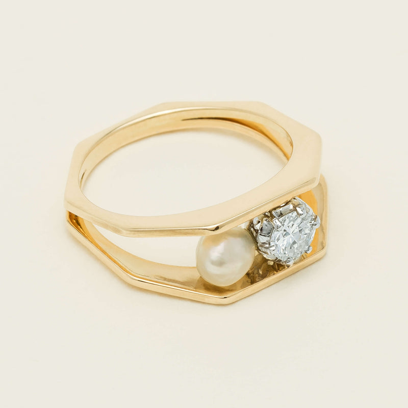 Vintage 16ct Yellow Gold .13ct Diamond & Pearl Ring - Ring - Walker & Hall