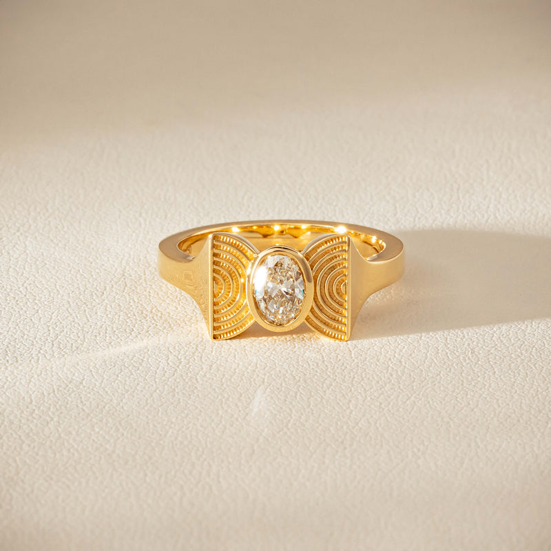 18ct Yellow Gold .50ct Oval Diamond Bow Ring