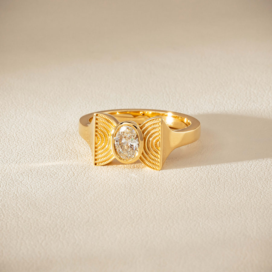 18ct Yellow Gold .50ct Oval Diamond Bow Ring