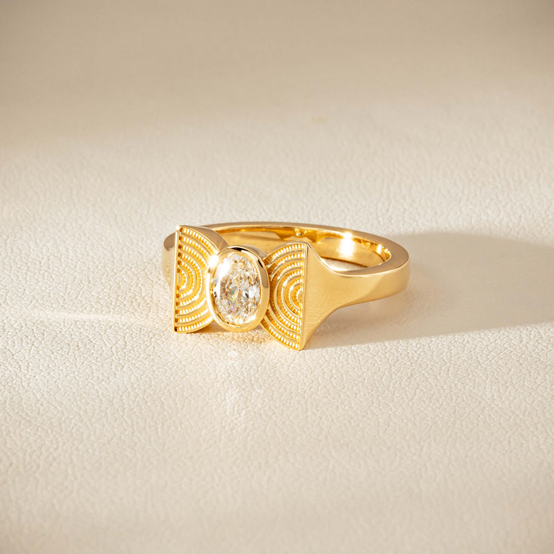 18ct Yellow Gold .50ct Oval Diamond Bow Ring