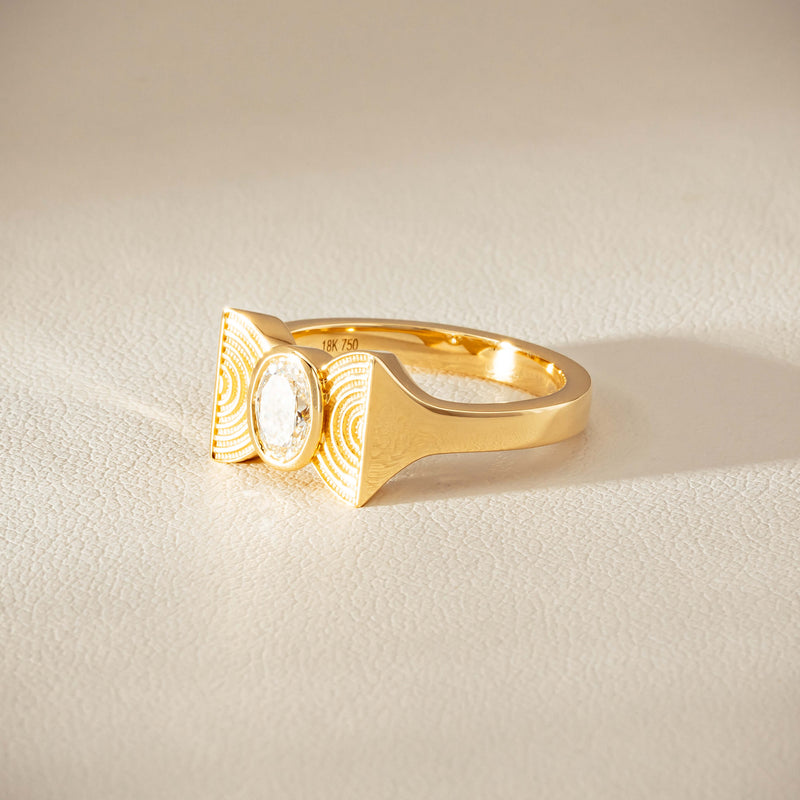 18ct Yellow Gold .50ct Oval Diamond Bow Ring