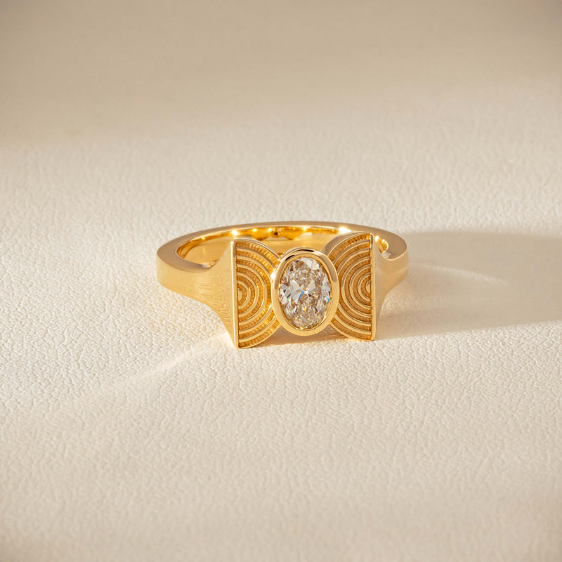 18ct Yellow Gold .50ct Oval Diamond Bow Ring