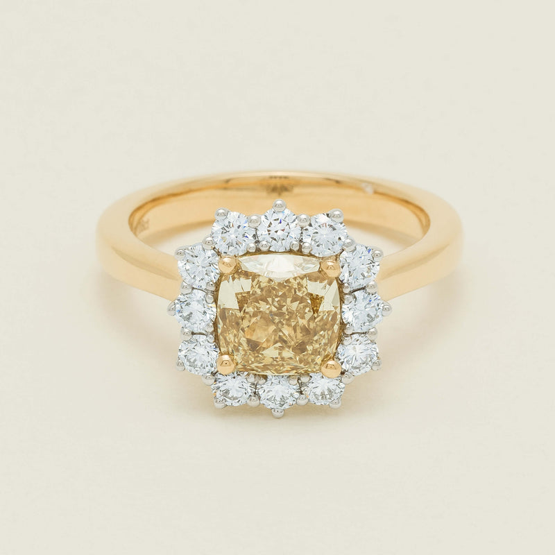 18ct Yellow Gold 2.08ct Cushion Fancy Diamond Belle Ring