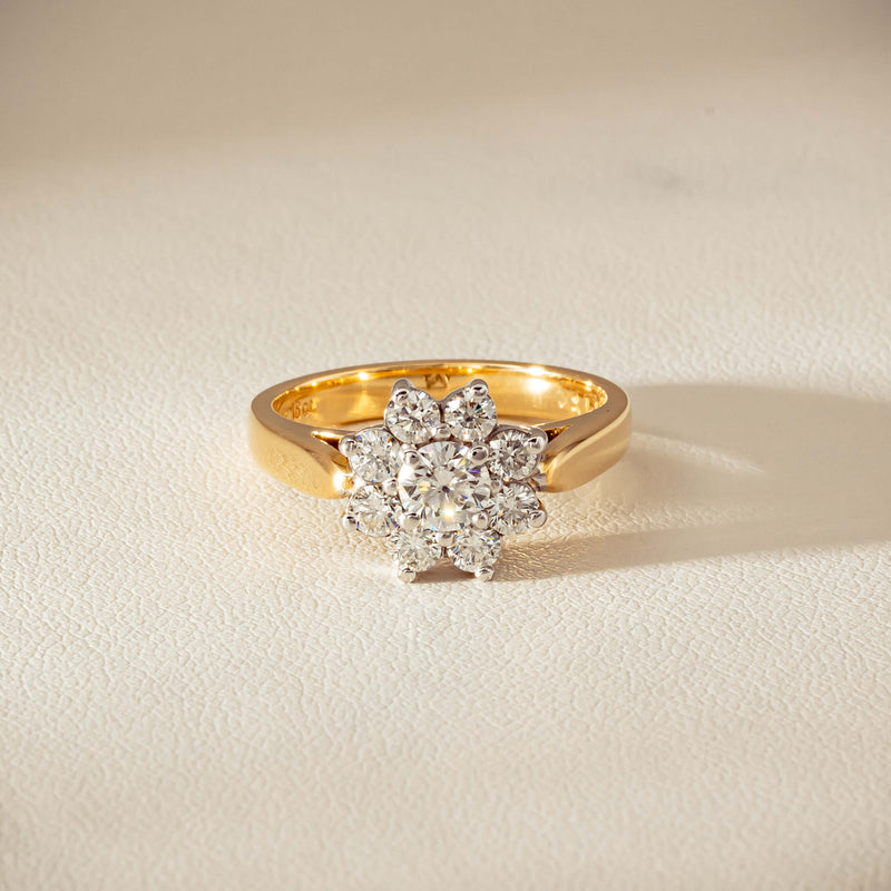 Deja Vu 18ct Yellow Gold 1.00ct Diamond Cluster Ring
