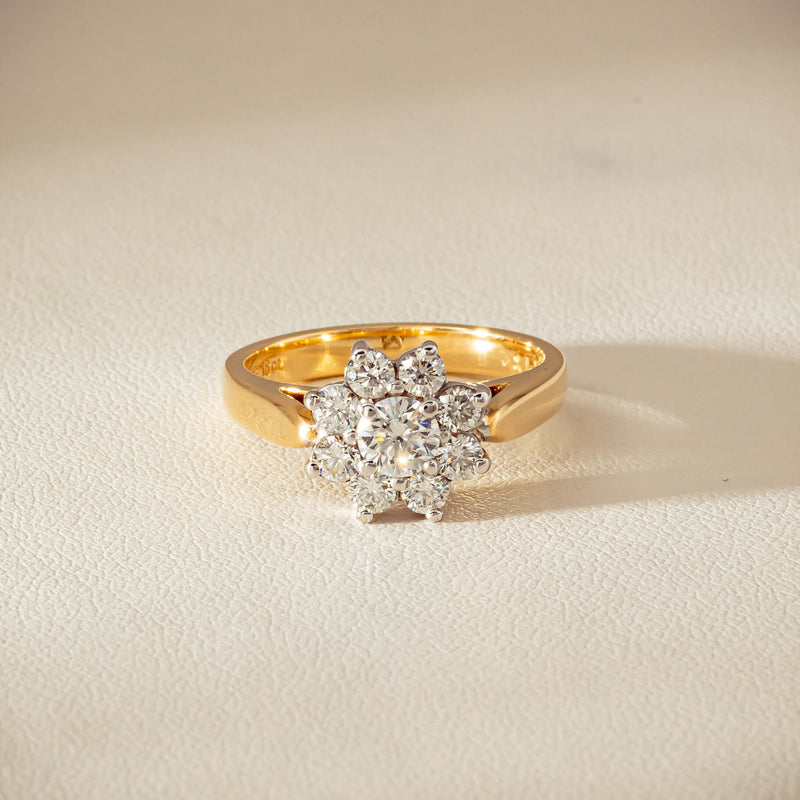 Deja Vu 18ct Yellow Gold 1.00ct Diamond Cluster Ring