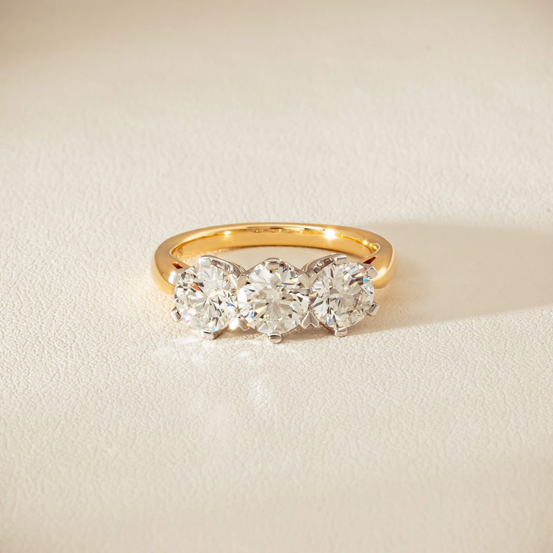 18ct Yellow Gold 2.30ct Diamond Trilogy Ring - Ring - Walker & Hall
