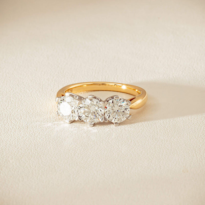 18ct Yellow Gold 2.30ct Diamond Trilogy Ring - Ring - Walker & Hall