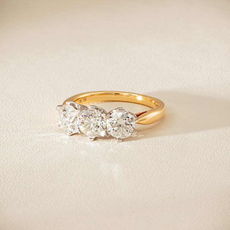 18ct Yellow Gold 2.30ct Diamond Trilogy Ring - Ring - Walker & Hall