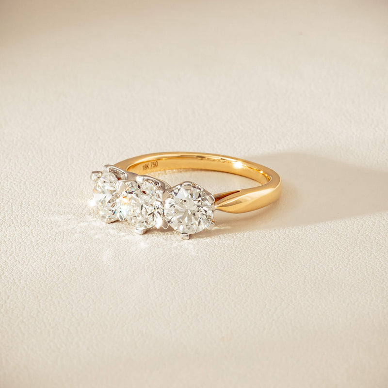 18ct Yellow Gold 2.30ct Diamond Trilogy Ring - Ring - Walker & Hall