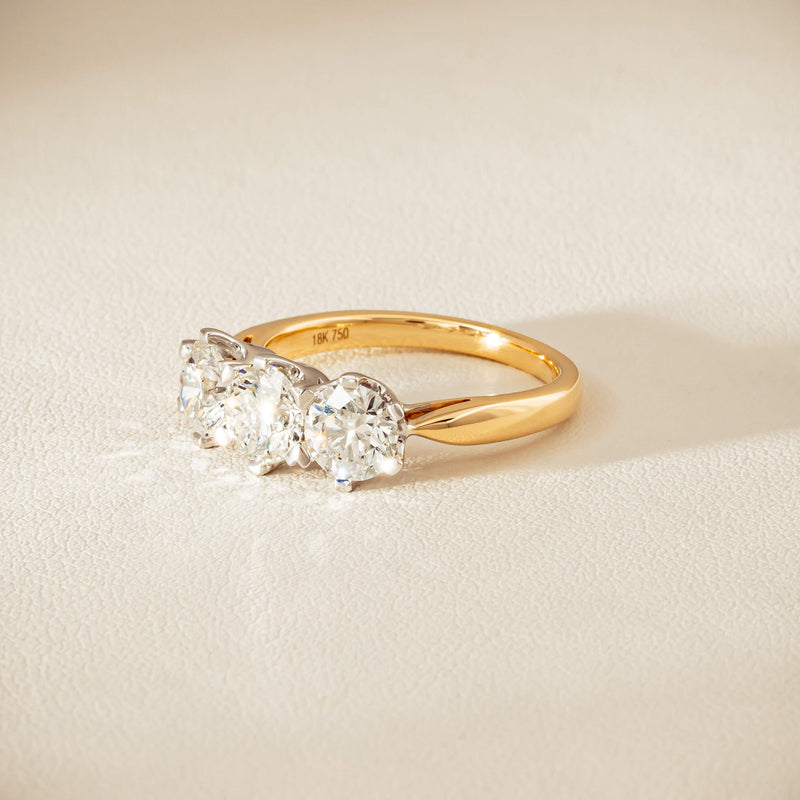 18ct Yellow Gold 2.30ct Diamond Trilogy Ring - Ring - Walker & Hall