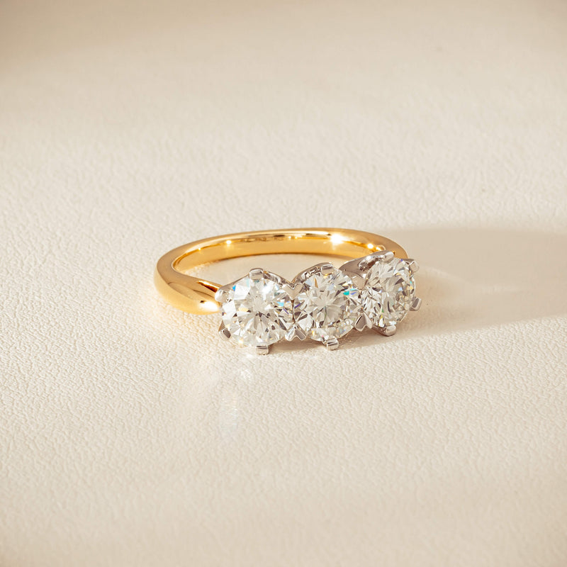 18ct Yellow Gold 2.30ct Diamond Trilogy Ring - Ring - Walker & Hall