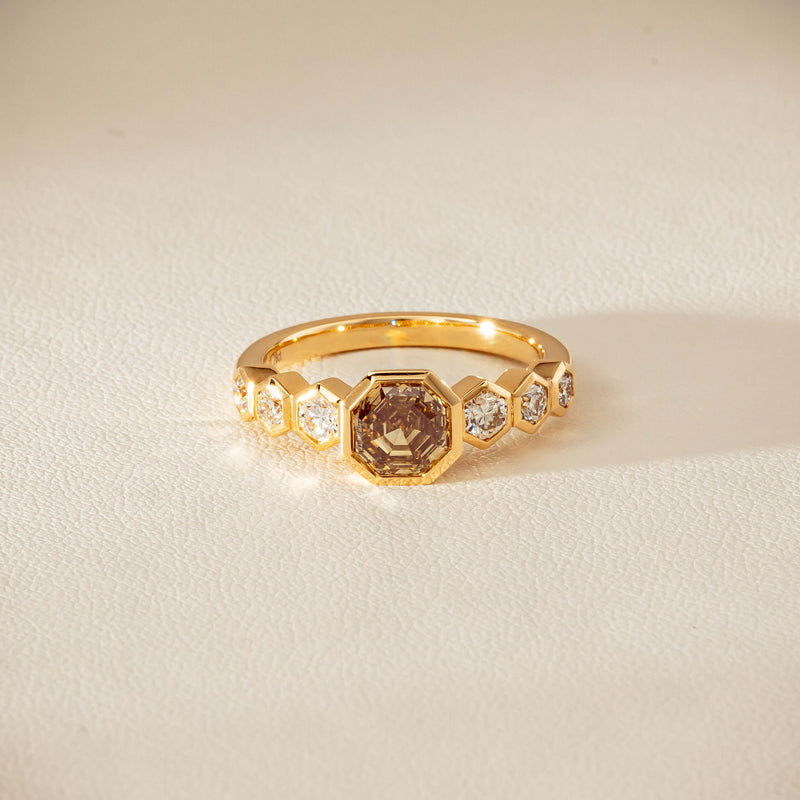18ct Yellow Gold 1.28ct Octagonal Cognac Diamond Ring