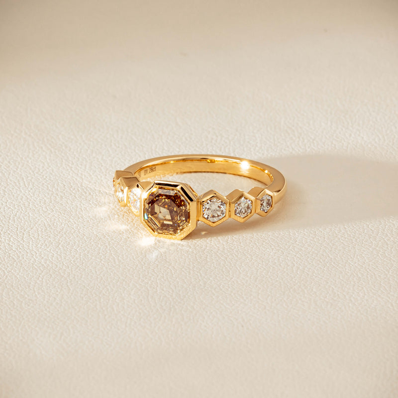 18ct Yellow Gold 1.28ct Octagonal Cognac Diamond Ring